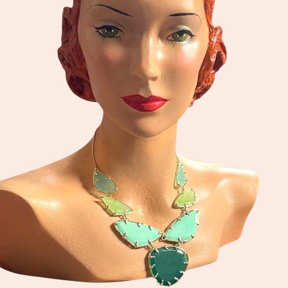 Vintage Kendra Scott Green Marisol Necklace Gold Plated Bib Statement Retired - Picture 12 of 12